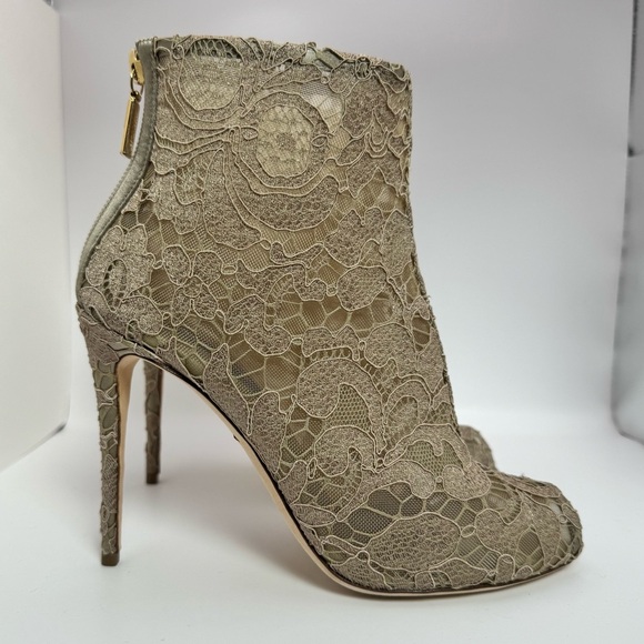 New Dolce & Gabbana "Taomina" Champagne Corded Lace Ankle Boots Size 36 - Picture 3 of 13